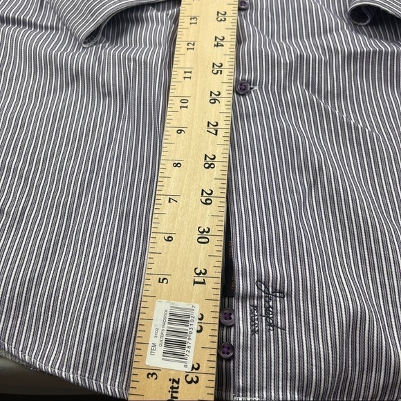 Joseph Jos A Bank Button Up Shirt Mens 17.5 35 Gray Striped Long Sleeve - Picture 6 of 10